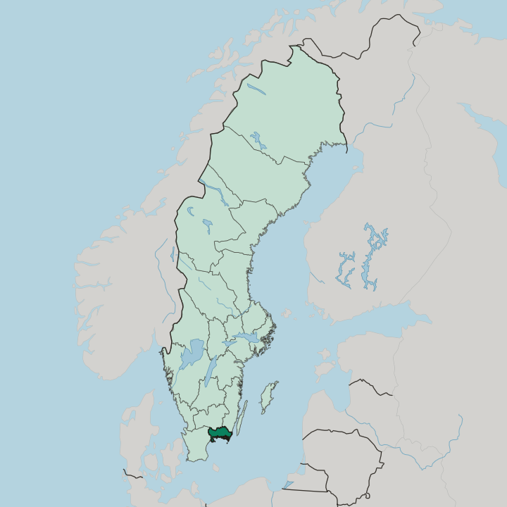 Map showing Blekinge County — In Sweden