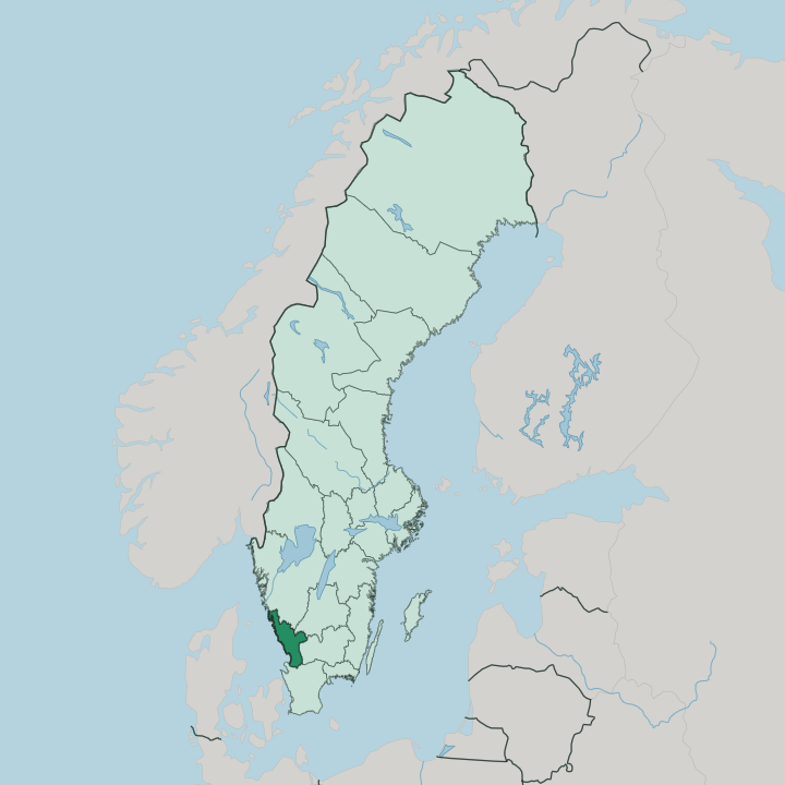 Map showing Halland County — In Sweden