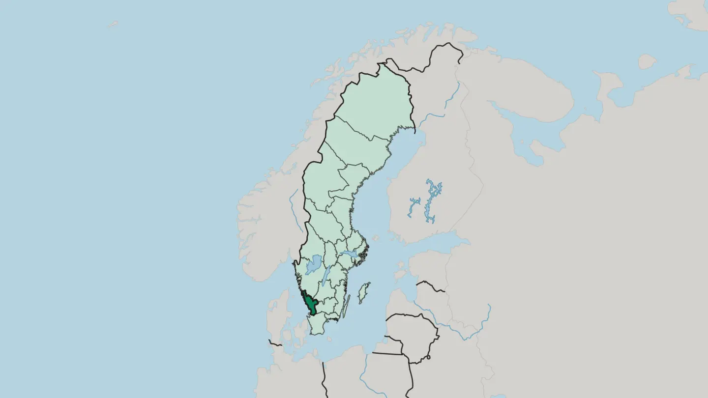 Map of Halland County in Sweden