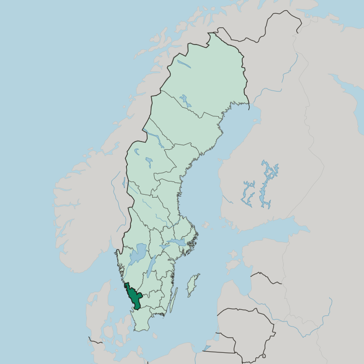 Map showing Halland County — In Sweden