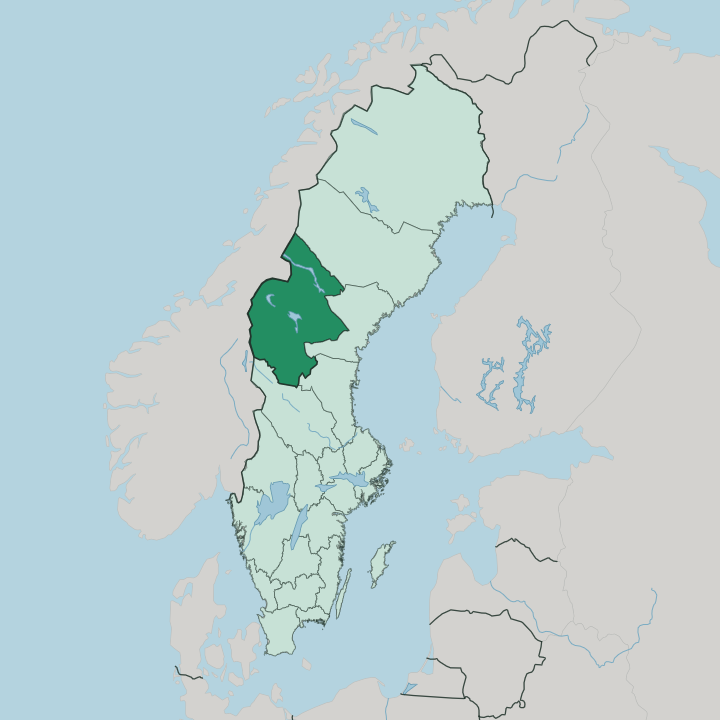 Map showing Jämtland County — In Sweden