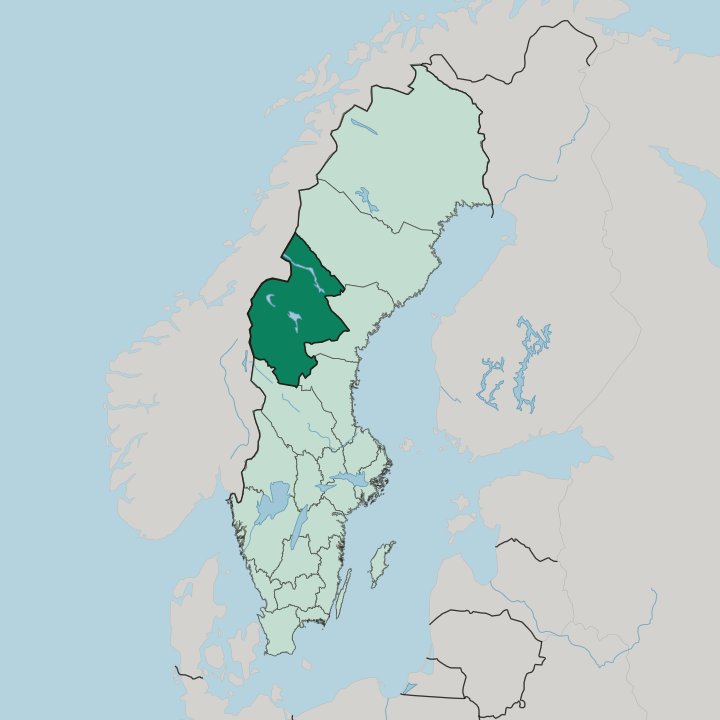 Map showing Jämtland County — In Sweden