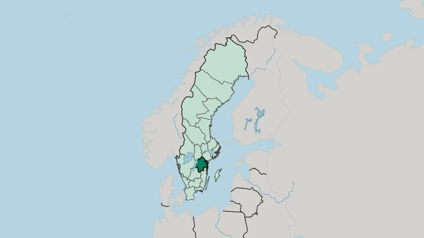 Map of Östergötland County in Sweden