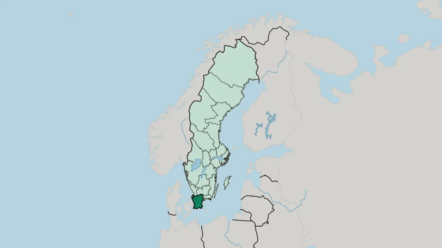 Map of Skåne County in Sweden