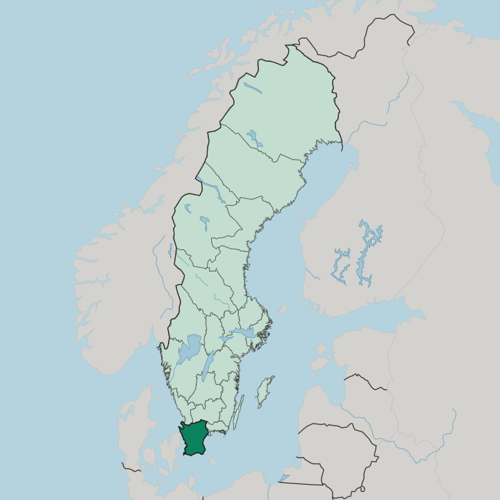 Map showing Skåne County — In Sweden