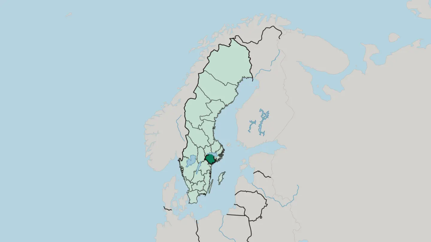 Map of Södermanland County in Sweden