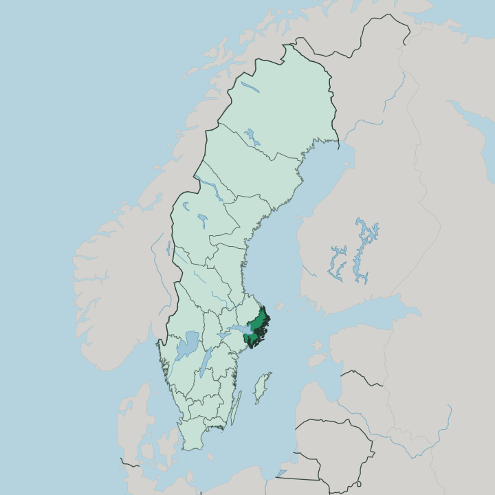Map showing Stockholm County — In Sweden