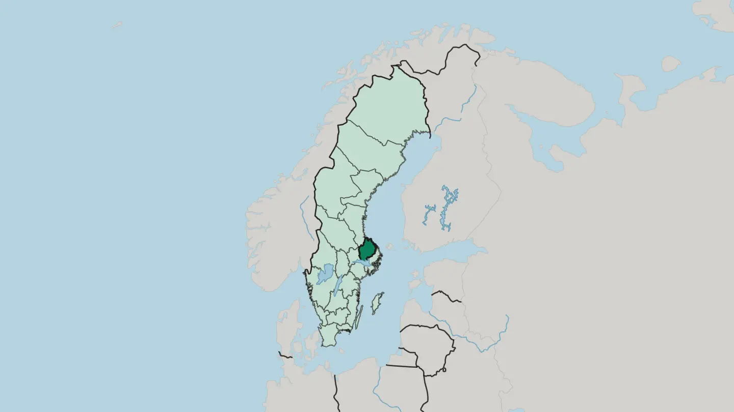 Map of Uppsala County in Sweden