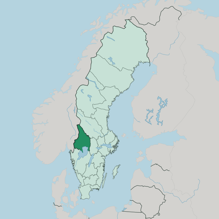 Map showing Värmland County — In Sweden