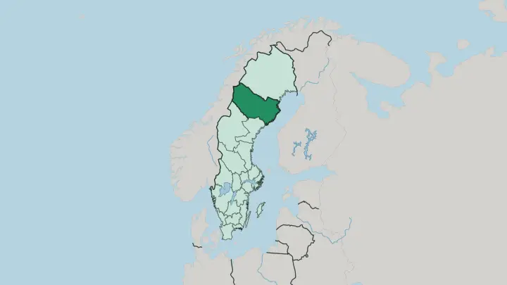 Map of Västerbotten County in Sweden