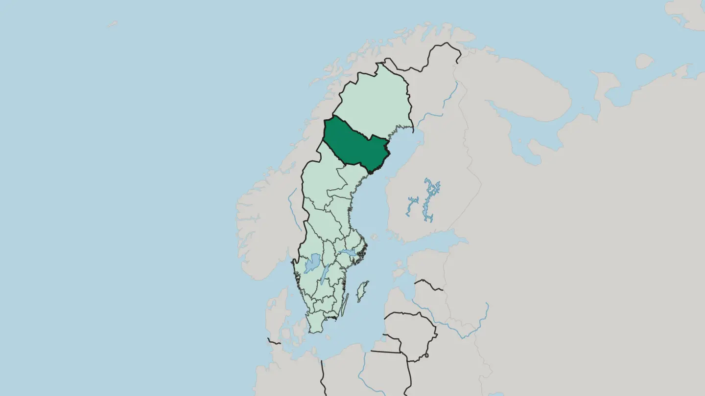 Map of Västerbotten County in Sweden