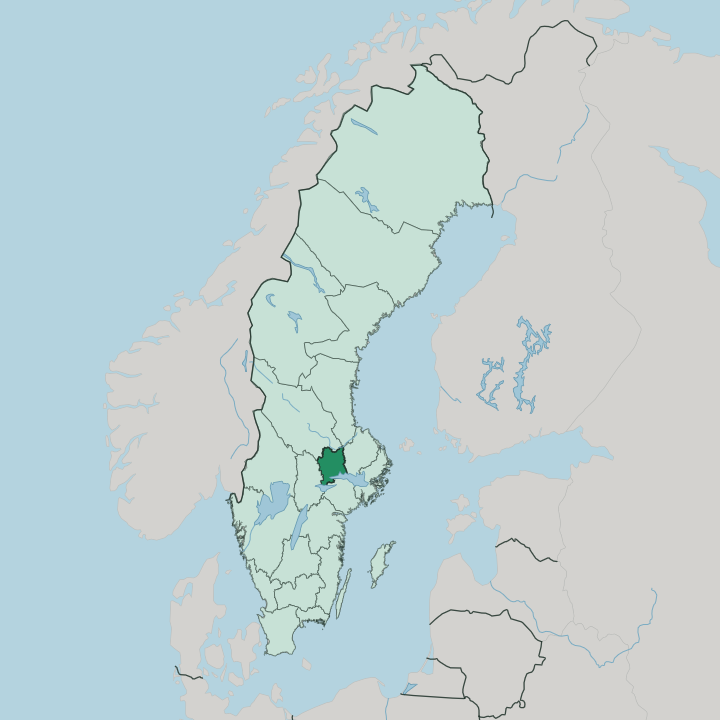 Map showing Västmanland County — In Sweden