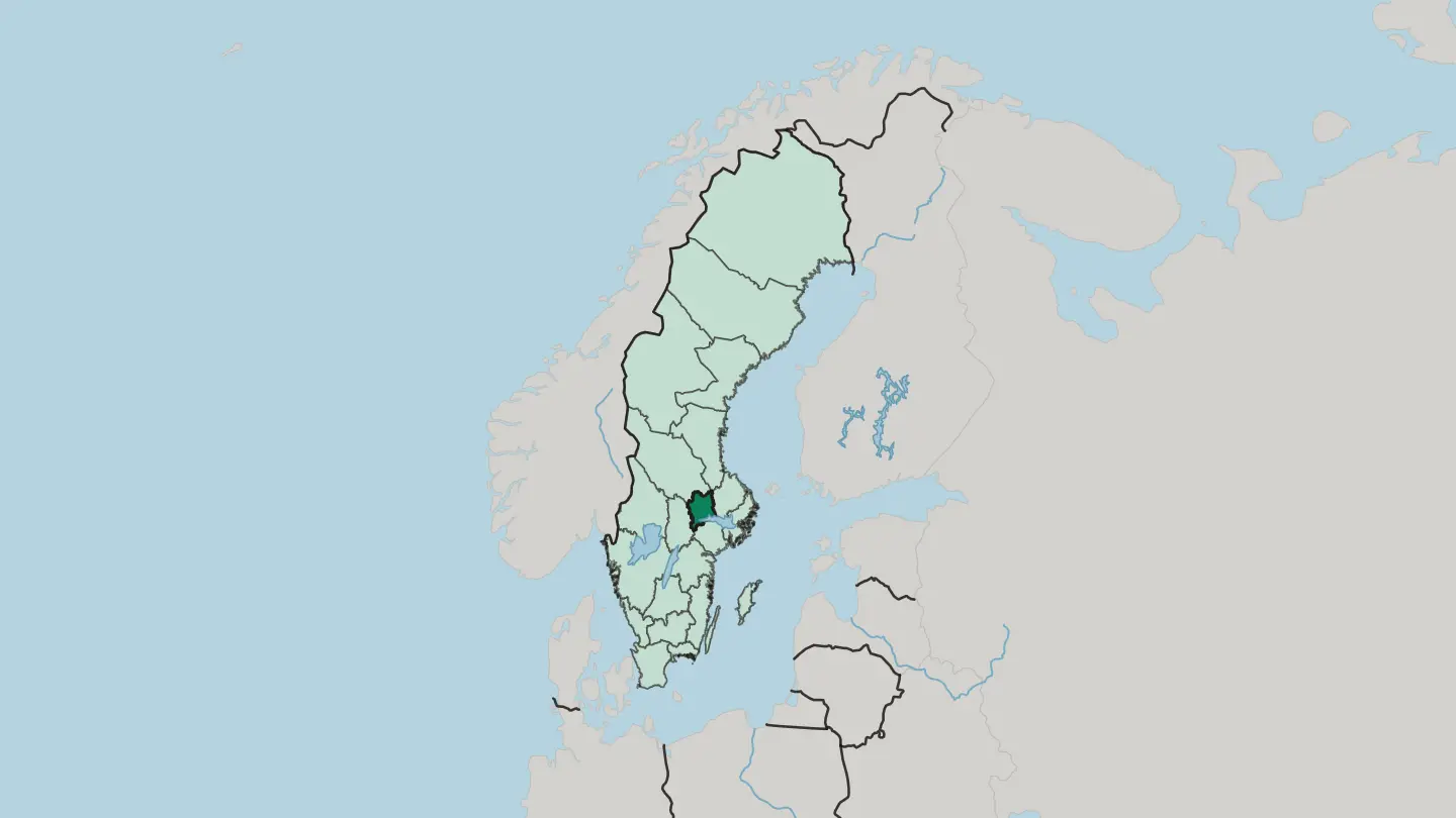 Map of Västmanland County in Sweden