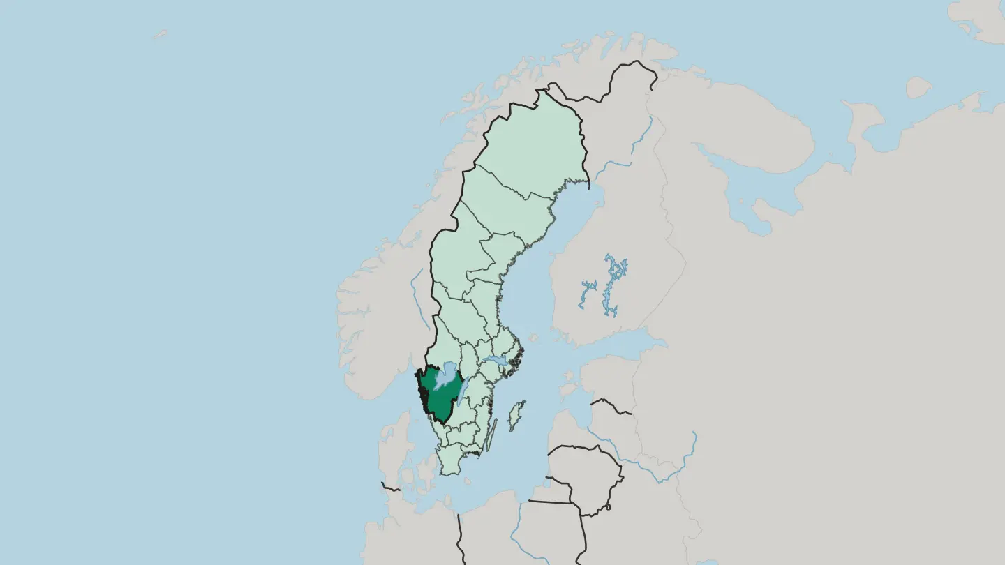 Map of Västra Götaland County in Sweden