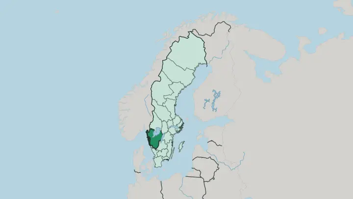 Map of Västra Götaland County in Sweden