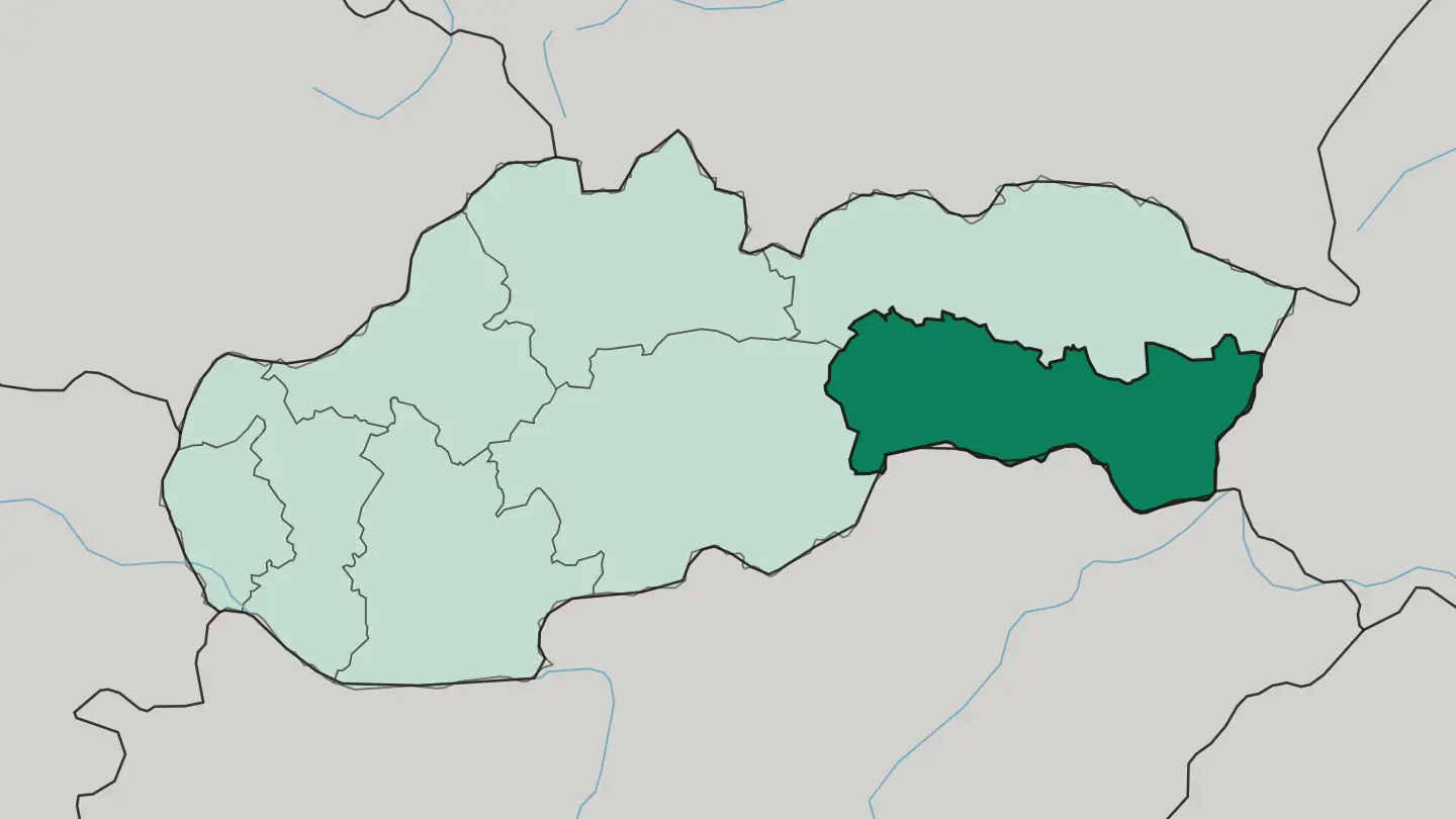 Map of Kosice in Slovakia