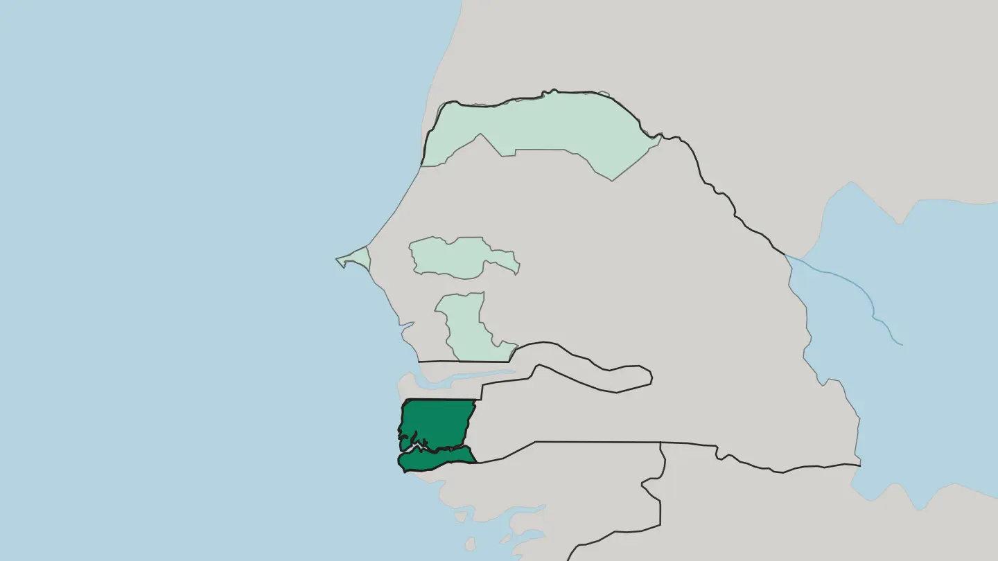 Map of Ziguinchor in Senegal
