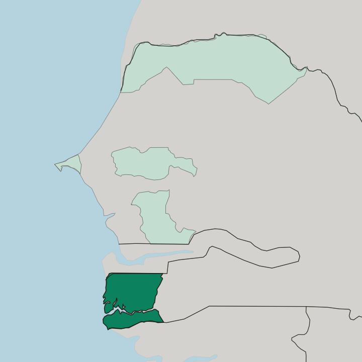 Map showing Ziguinchor — In Senegal