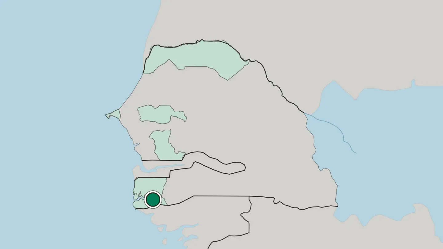 Map of Ziguinchor in Senegal