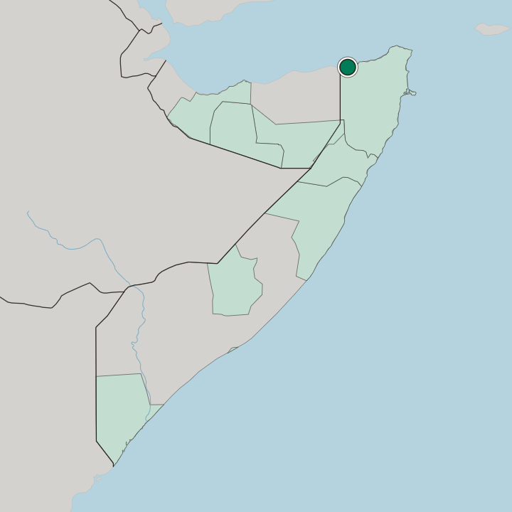 Map showing Bosaso — In Somalia