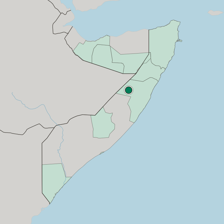 Map showing Gaalkacyo — In Somalia