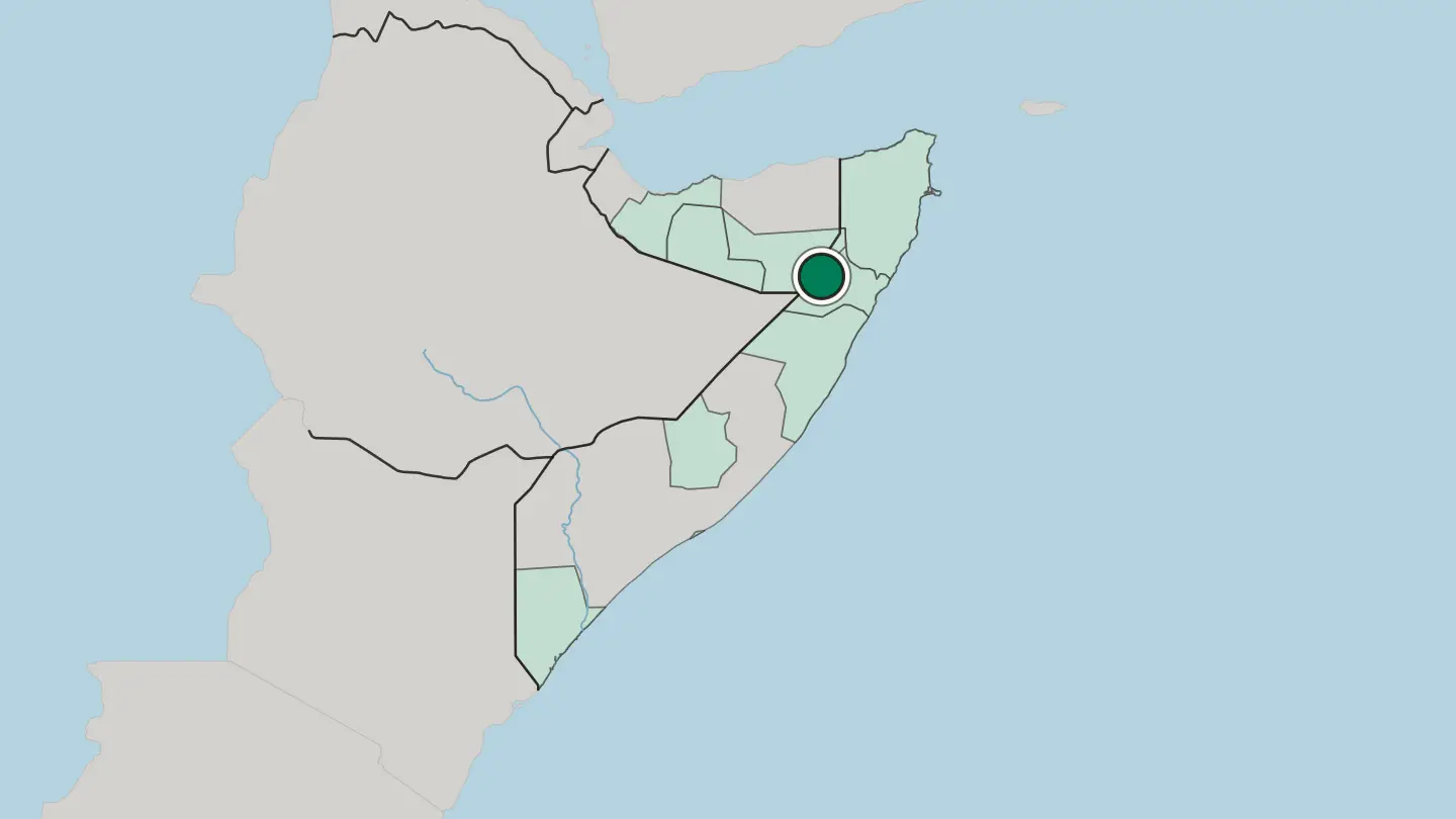 Map of Garoowe in Somalia