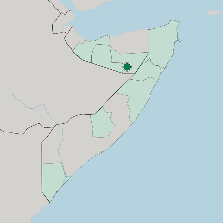 Map showing Laascaanood — In Somalia