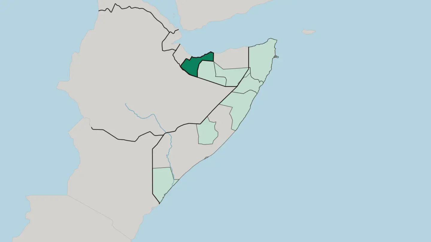 Map of Gobolka Woqooyi Galbeed in Somalia