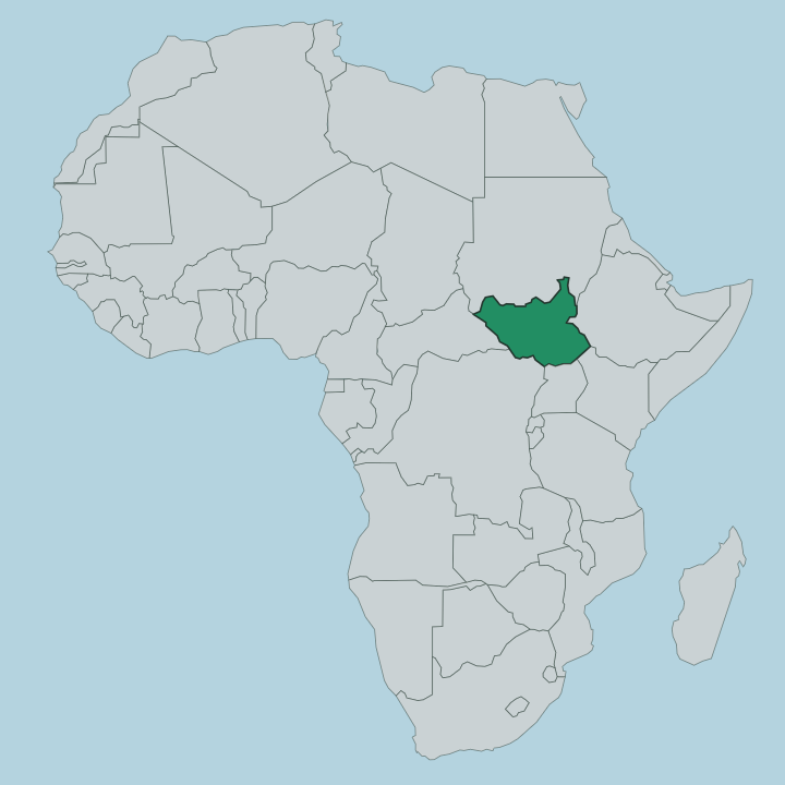 Map showing South Sudan — In Africa