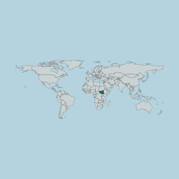 Map showing South Sudan — Worldwide
