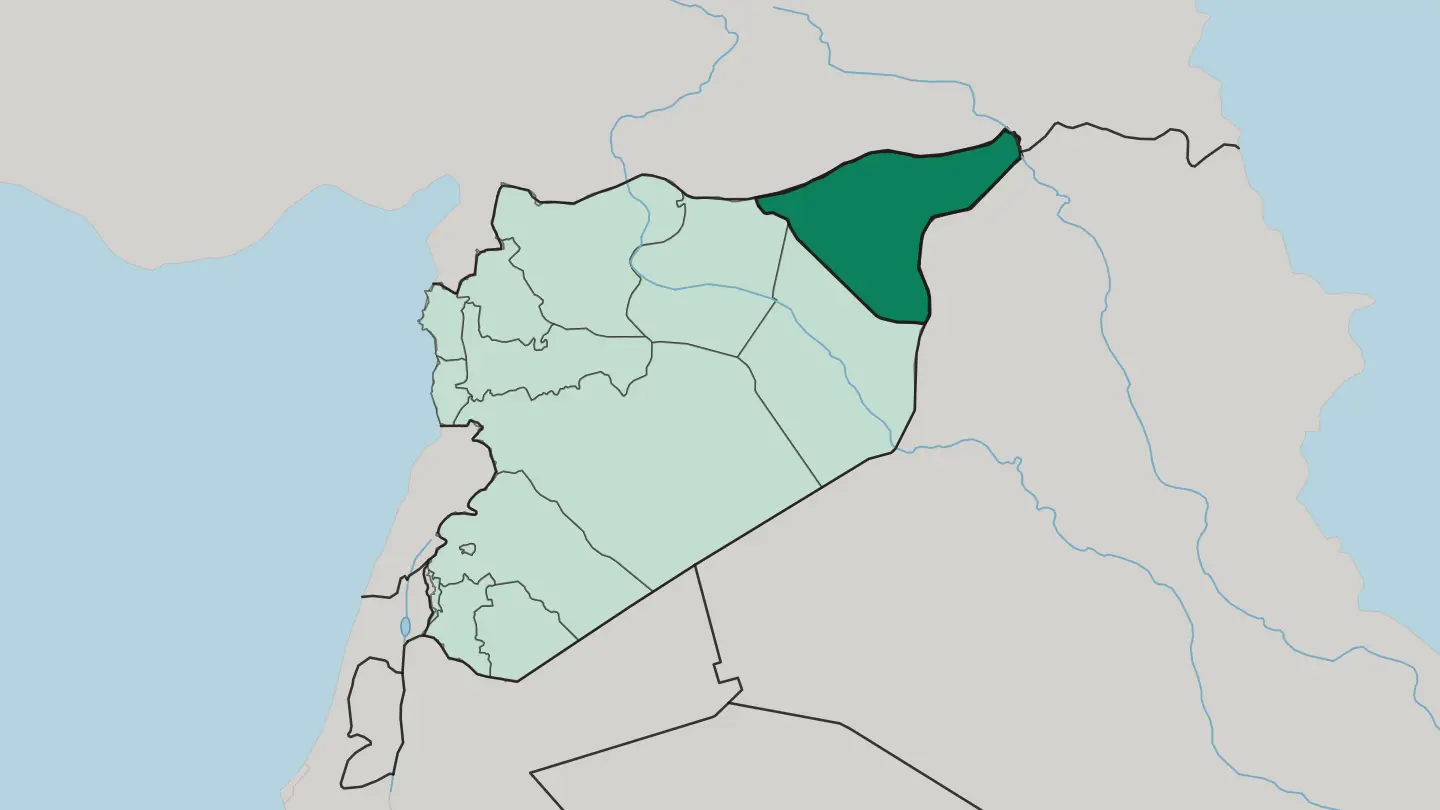 Map of Al-Hasakah Governorate in Syria