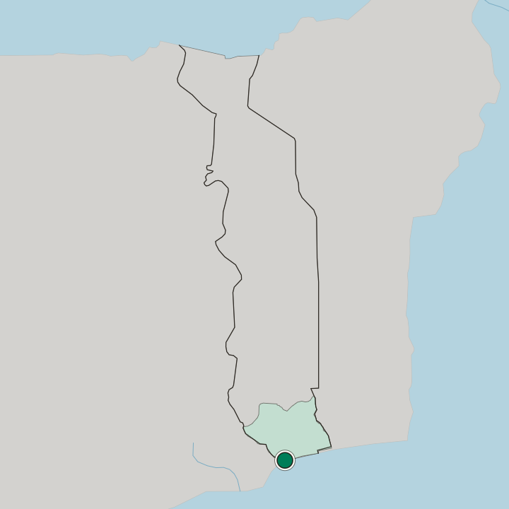 Map showing Lomé — In Togo