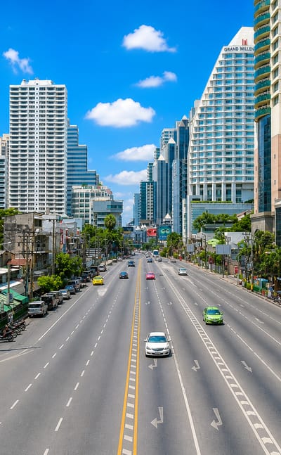 Bangkok's Watthana district along Sukhumvit Road with Terminal 21 mall and condominium towers