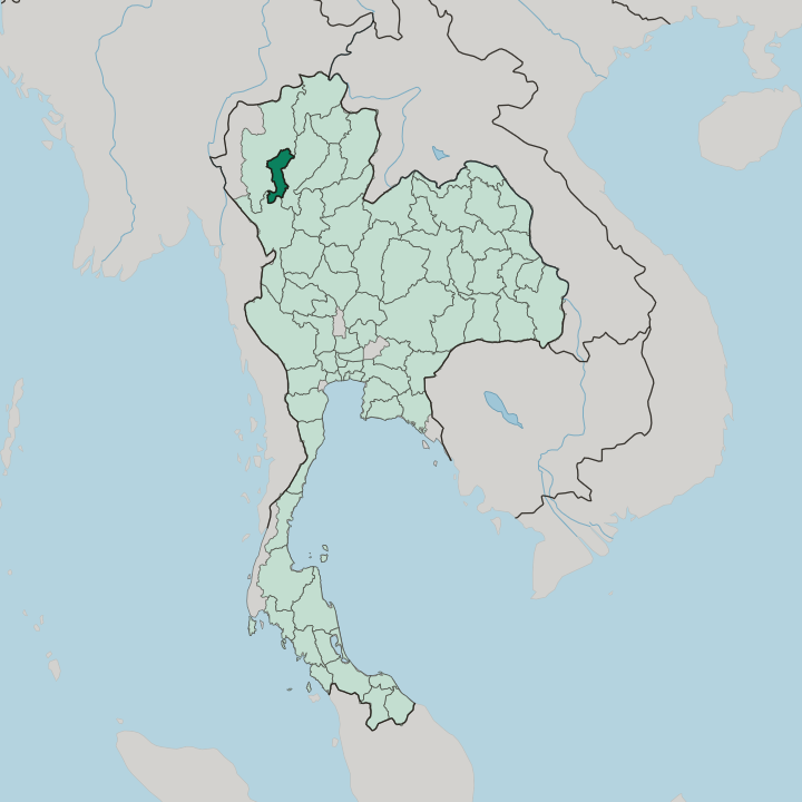 Map showing Changwat Lamphun — In Thailand