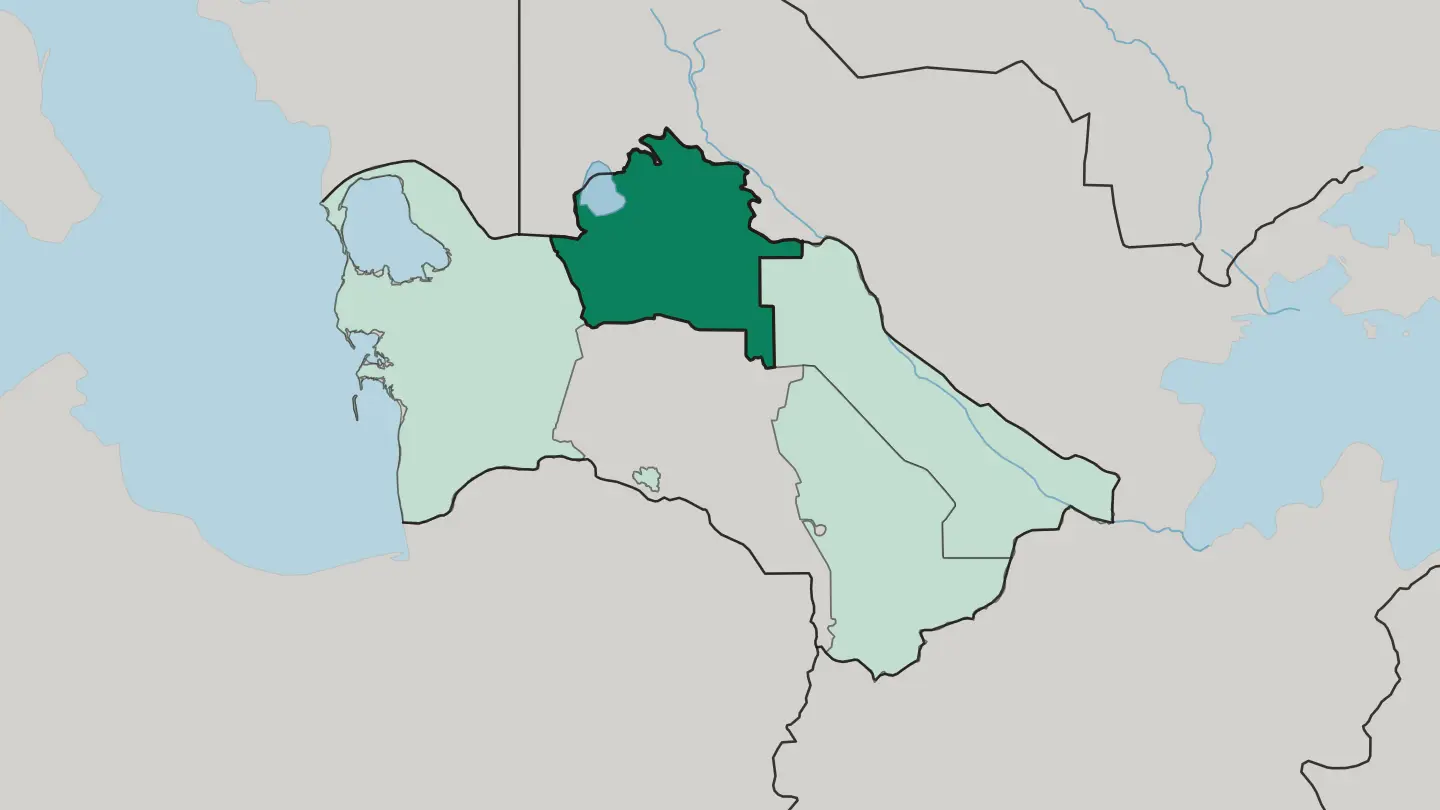 Map of Daşoguz Welaýaty in Turkmenistan