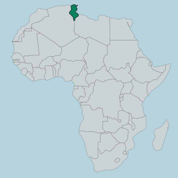 Map showing Tunisia — In Africa