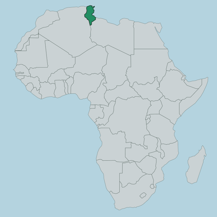 Map showing Tunisia — In Africa