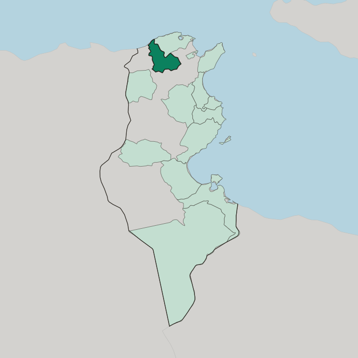 Map showing Gouvernorat de Béja — In Tunisia