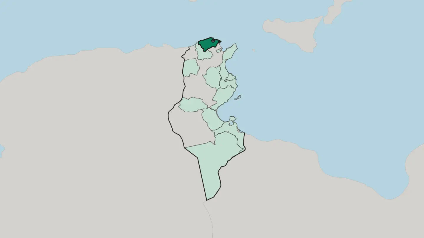 Map of Gouvernorat de Bizerte in Tunisia