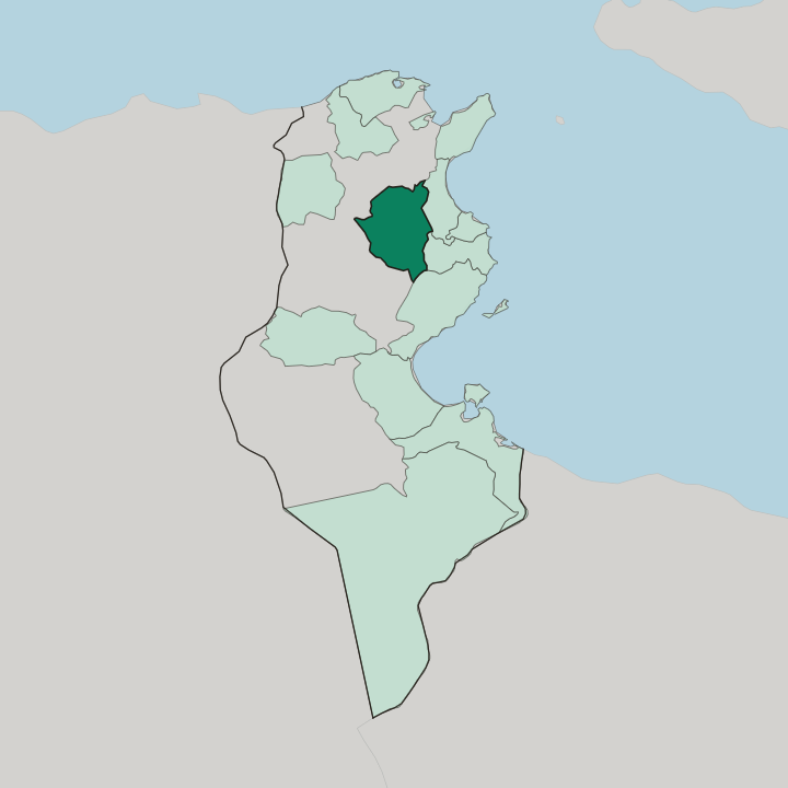 Map showing Gouvernorat de Kairouan — In Tunisia
