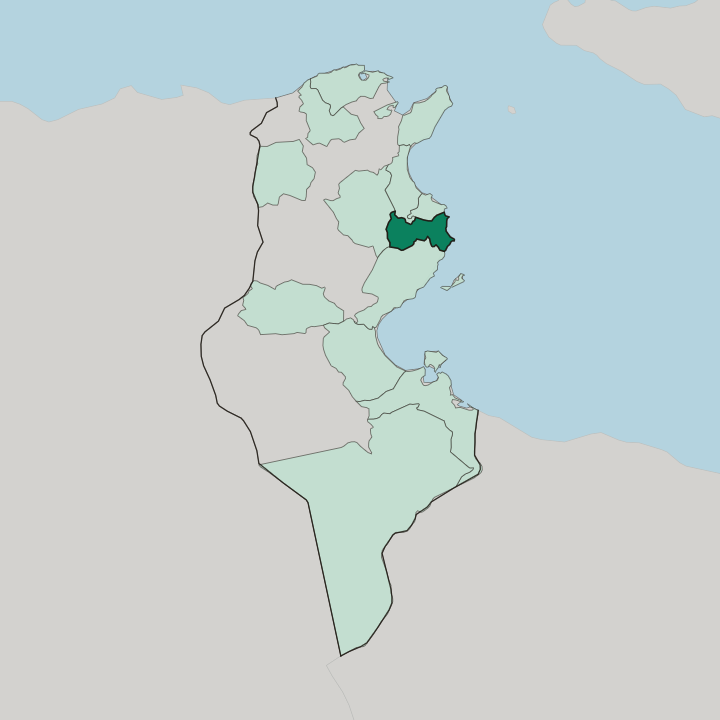 Map showing Gouvernorat de Mahdia — In Tunisia