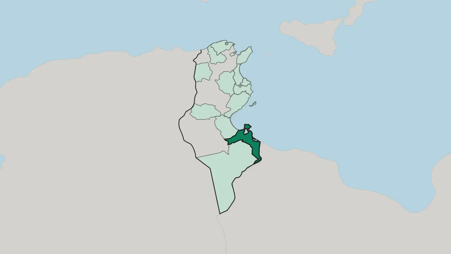 Map of Gouvernorat de Médenine in Tunisia