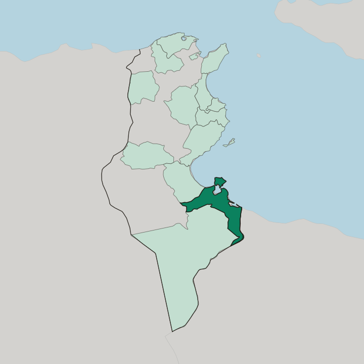 Map showing Gouvernorat de Médenine — In Tunisia