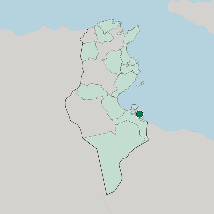 Map showing Zarzis — In Tunisia