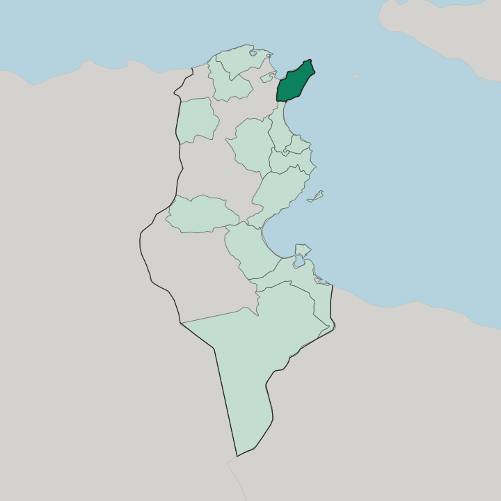 Map showing Gouvernorat de Nabeul — In Tunisia