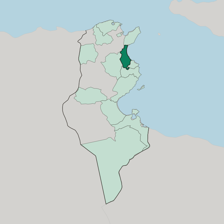Map showing Gouvernorat de Sousse — In Tunisia