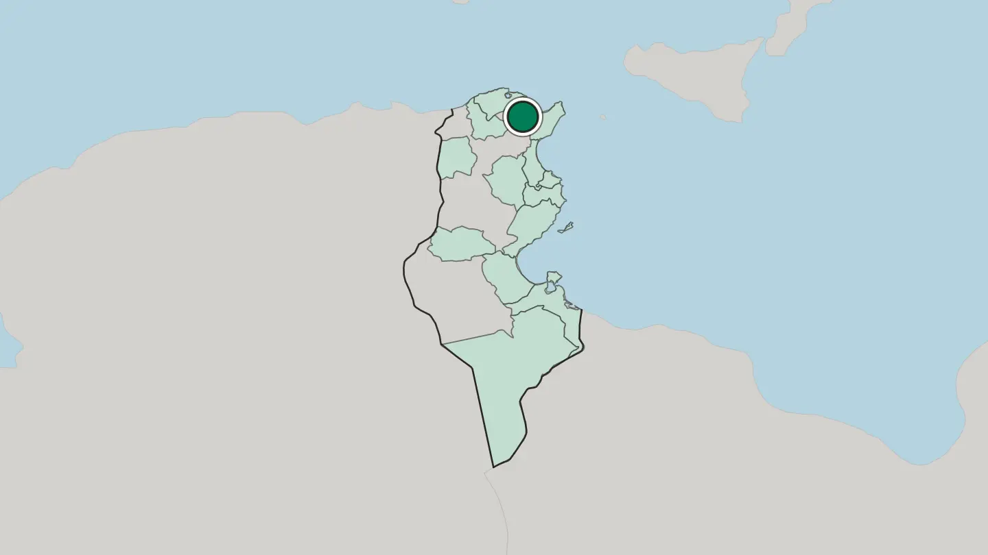 Map of Tunis in Tunisia