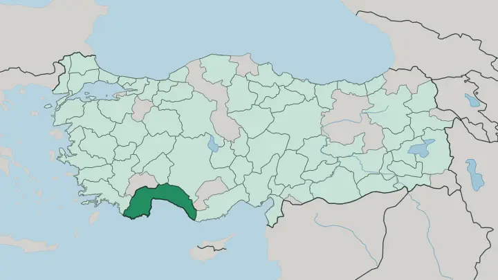 Map of Antalya in Turkey