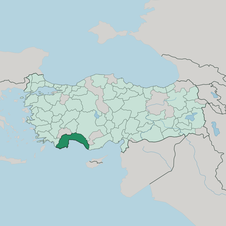 Map showing Antalya — In Turkey