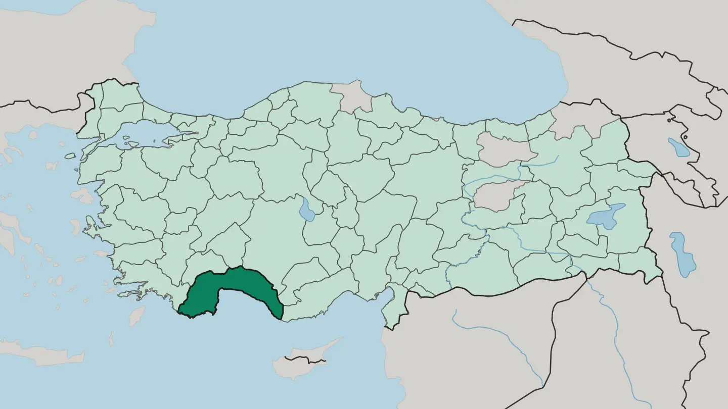 Map of Antalya in Turkey